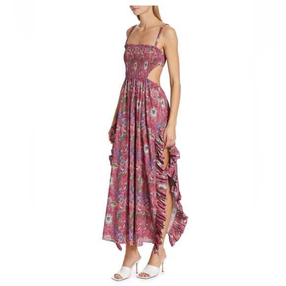 CAROLINE CONSTAS Margo Floral Ruffled Maxi Dress Pink Enchanted Paisley - Picture 8 of 13